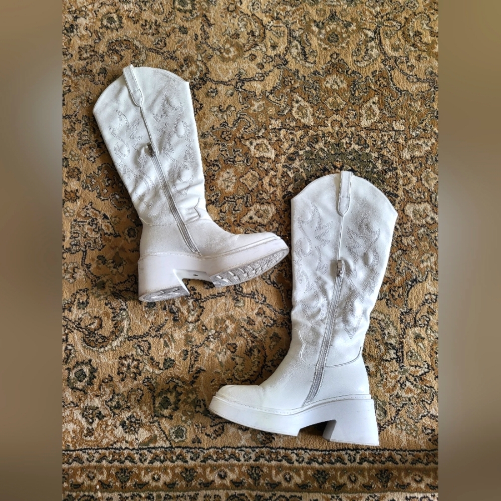 White Platform Cowboy Boots